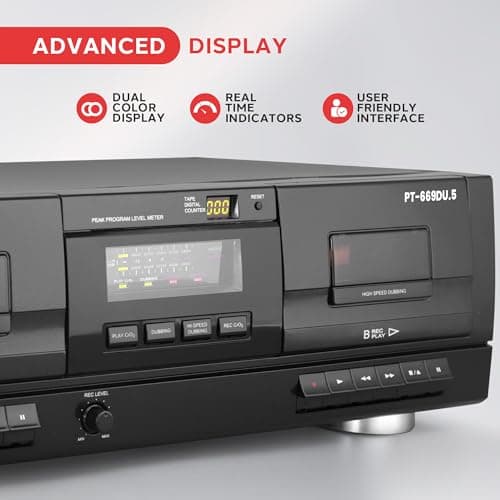PyleUsa Dual Stereo Cassette Tape Deck-Double Cassette Recorder w/ MP3 Music Converter, RCA for Recording, Dubbing, USB, Retro Design - for Standard/CrO2 Tapes, Home Use 5