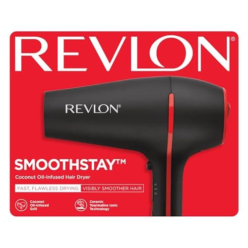 REVLON SmoothStay Coconut Oil Infused Hair Dryer with Diffuser & Concentrator - Ionic Ceramic Blow Dryer for Frizz Control, Shine, Smoothness & Volume, 1875W Lightweight Salon-Quality 8