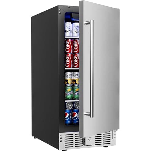 EUHOMY 15 Inch Under Counter Beverage Refrigerator, 125 Can Beverage Fridge with Stainless Steel Door for Beer Wine Soda, Beverage Cooler Built-in and Drink Fridge