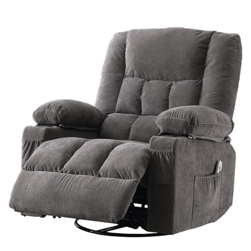Swivel Recliner Chair for Adults,Oversized Rocker Recliner with Vibration Massage and Lumbar Heat,Ergonomic Rocking Chair with Side Pocket,2 Cup Holders,USB Charge Port for Living Room 7