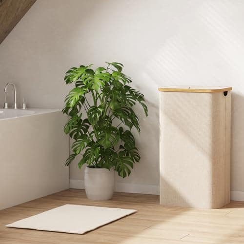 Lifewit 100L Laundry Basket with Lid, Clothes Hampers for Laundry with Bamboo Handles and 1 Removable Bag, Large Foldable Laundry Hamper for Bedroom, Bathroom, Dorm, Laundry Room, Beige 8