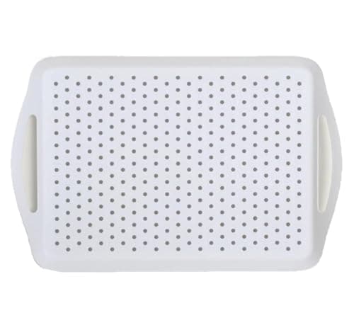 MUZZI Rectangle Anti Slip Non Skid Rubber Grip Plastic Serving Tray (Original White)