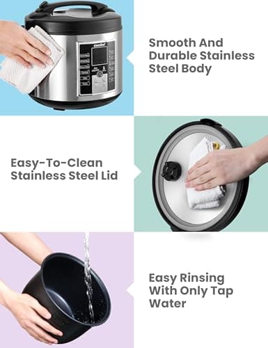 COMFEE' Rice Cooker, Slow Cooker, Steamer, Stewpot, Sauté All in One (12 Digital Cooking Programs) Multi Cooker (5.2Qt ) Large Capacity. 24 Hours Preset & Instant Keep Warm, Black/Silver (MB-M25) 6
