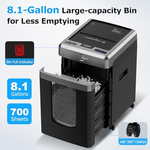 BONSEN 300-Sheet Auto Feed Paper Shredder, 60 Minutes Non-Stop Commercial Grade Heavy Duty Shredders for Office, 8.1 Gallon Micro Cut Document Shredder, P-4 Security Level,58dB Super Quiet (S3113) 7
