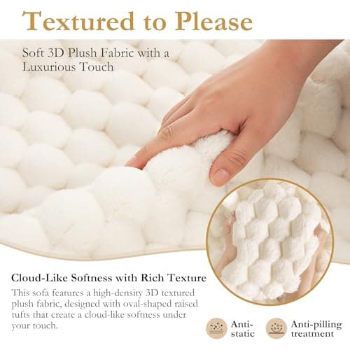 Oversized Chaise Lounge Chair Indoor 58 Inch Soft Cushioned Sofa Bed with Armrests and Cup Holder Plush Faux Fur Reading Chair for Living Room Bedroom Office Cloud Sofa Combination Milky White 6