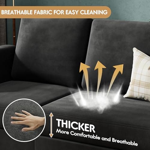 VICTONE Sectional Sofa Couch, 3 seat L-Shaped Small Sofa with Movable Ottoman Couch for Small Apartments, Living Rooms and Offices (Linen Fabric, Deep Grey) 6