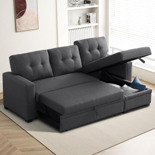 Rovibek L Shaped Sofa Cama Moderno, 4-in-1 Modular Sectional Sofa with Storage, Sleeper Couch with Pullout Bed, Home Sofa for Living Room, Office, Apartment, Dorm