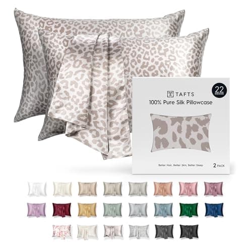 Tafts Silk Pillow Cases - 22mm 100% Pure Mulberry 6A Silk Pillowcase for Hair & Skin with Zipper Closure, Cooling, Natural, Organic, Double Sided (Leopard, King 20"x36", 2pc)