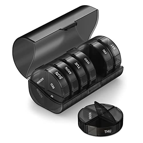 TookMag Large Weekly Pill Organizer 4 Times A Day, 1 Week Daily Pill Box Weekly, Pill Cases Portable for Pills Vitamin Fish Oil Supplements (Black)