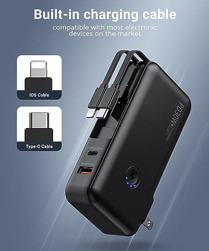 QiSa Portable Charger, Power Bank, 16000mAh Power Bank Built-in AC Wall Plug and Cables, PD 30W and QC4.0 Fast Charger for iPhone and Android Phones and Most Electronic Devices (Black) 6