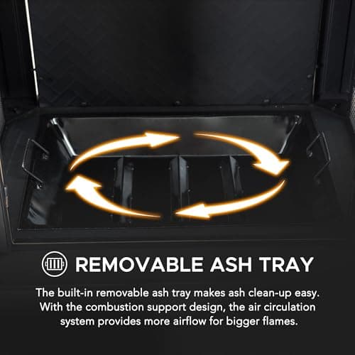 Sunjoy Outdoor Fireplace, Smith Collection Patio Wood Burning Steel Fireplace with Chimney, Spark Screen, Fire Poker, and Removable Grate, Copper with Yellow Tile 3