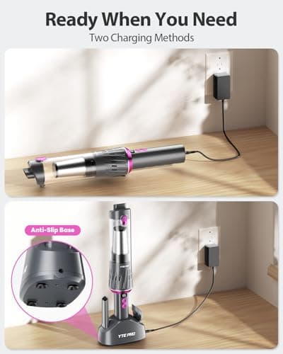 YTE PRO Handheld Vacuum Cordless 25000Pa Car Vacuum 3-in-1 Handheld Vacuum, Includes Smart Display and Charging Base Hand Vac Cordless Rechargeable One-Touch Empty for Home/Pet/Car (Violet) 9