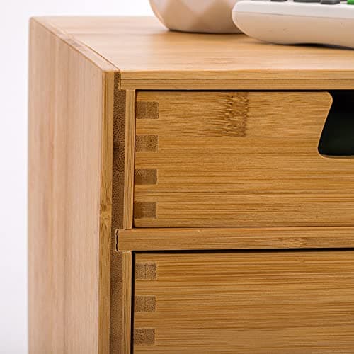 DEAYOU Bamboo Desk Organizer, 100% Natural Bamboo Desktop Drawer Organizer, Tabletop Storage Cabinet Organization Box with 4 Drawers for Makeup, Letter, Home Office Supplies, 3-Layer, Fully Assembled 9