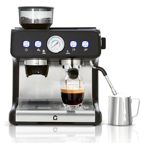 Garvee Stainless Steel Espresso Machine with Grinder & 20 Bar Pressure, 2.8L Removable Water Tank, Milk Frother Steam Wand for Latte/Cappuccino - Adjustable Shot Volume, Professional Home/Office Use