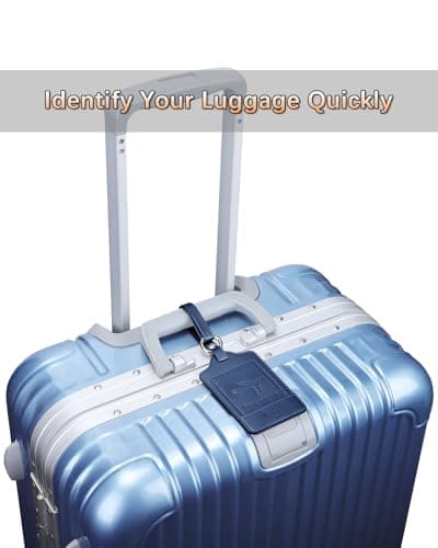 3 Pack Luggage Tags - Quick Install, Privacy Protection, Airplane Travel Essentials for Suitcases, Durable Leather - Blue 5