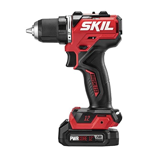 SKIL PWR CORE 12 Brushless 12V 1/2" Compact Variable-Speed Drill Driver Kit with 1/2'' Single-Sleeve, Keyless Chuck & LED Worklight Including 2.0Ah Battery and PWR JUMP Charger - DL6290A-10 10