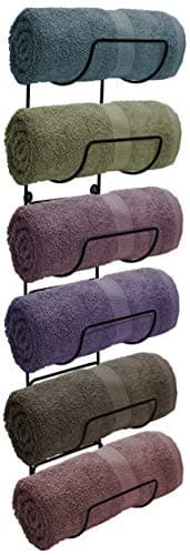 Sorbus Towel Rack Wall Mount – 6 Compartments of Black Metal Bathroom Towel Holder Set - Bathroom Organizer, for Gym Spa, Camper, Rv, Back of Door, Cabinet - Wine Rack Wall Mounted for Kitchen, Bar