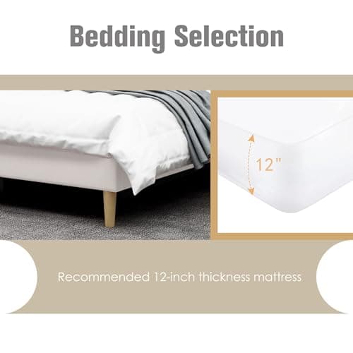 AGARTT Upholstered Platform Bed Frame Queen Size with Headboard and Footboard/Wooden Slats Support/No Box Spring Needed/Easy Assembly,Beige Velvet 5