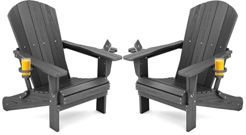 SERWALL Foldable Adirondack Chair Set of 2, HDPE Adirondack Chair with Wood-Texture-Gray