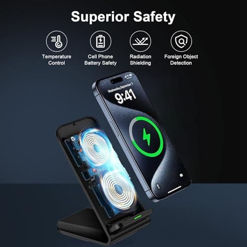 Samsung S25 Wireless Charger Stand Wireless Phone Charger for Android Samsung Galaxy S25 Ultra S24FE S23 S22 S21 S20 S10, Wireless Charging Station for iPhone 17 Air 17 Pro Max 16 e 15 14 with Adapter 7