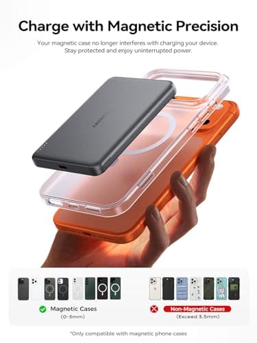 THREEKEY 0.5‘’ Ultra Slim for MagSafe 10K Portable Charger, 10000mAh Card Slim Magnetic Power Bank,15W Wireless Fast Charging Battery Pack for iPhone 17 Air 16 15 14 13 12 Pro Max Plus (Ice Gray) 9