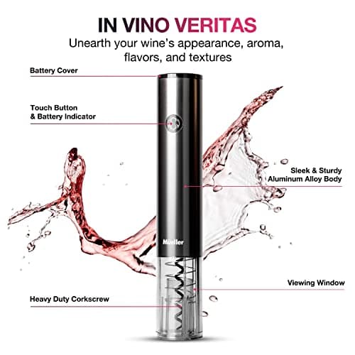 Mueller Electric Wine Opener Set - Rechargeable Batteries and USB Charging Cable - Electric Corkscrew Opener with Foil Cutter, Wine Pourer, Vacuum Stopper (Batteries Included), Valentines Day Gift 7