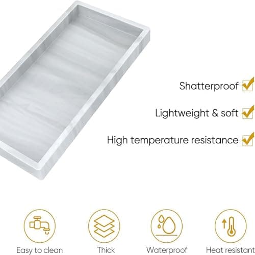 DTCSWACN Bathroom Vanity Tray, 8 x 4 Inch Silicone Kitchen Sink Tray for Soap Dispenser Bathroom Countertop Tray Holder for Perfume Soap Towel Bathroom Trays, Mini, White Marble 7