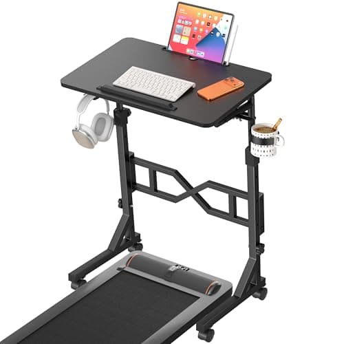 Oransail Small Standing Desk with Wheels, 29.5-45.3 Inch Adjustable Height, Portable Treadmill Desk, Rolling Computer Table for Walking Pad with a Cup Holder and a Hook