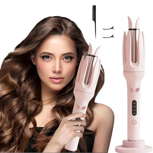 Automatic Curling Iron，Four Temperature Levels can be Selected，Rotating Curling Iron，Diameter 28mm ，Anti-Tangle Rotating Curling Wand for Hair Styling,Pink 8