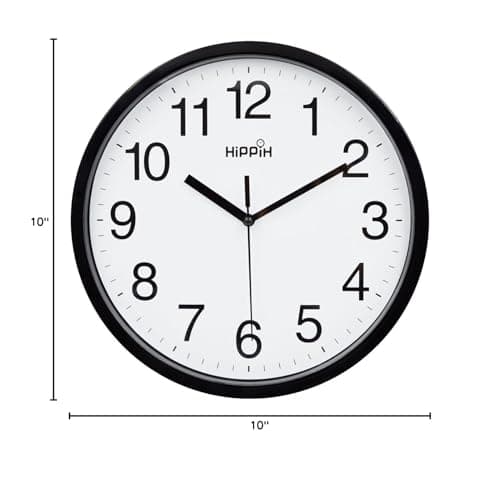 Yoobure 10 Inch Silent Quartz Decorative Wall Clock Non-Ticking Classic Digital Clock Battery Operated Round Easy to Read Home/Office/School Clock 9