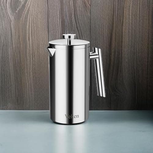 Veken French Press Coffee Tea Maker 34 Ounce 1 Liter, Double Wall Vacuum Insulated Stainless Steel Coffee Press with 4 Filter Screens, Rust-Free, Silver 5