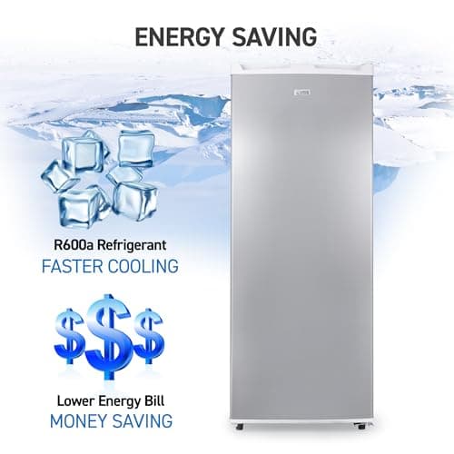 Commercial Cool Upright Freezer, Stand Up Freezer 6 Cu Ft with Reversible Door, White with VCM Door 7