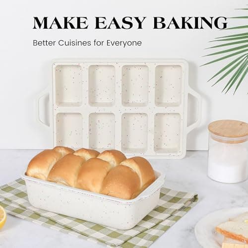 AOTASO 2 Pcs Mini Loaf Pans with Metal Reinforced Frame, Nonstick Small Silicone Bread Pans for Baking, 8 Cavity Tiny Meatloaf Pan (Cream) 6