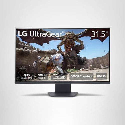 LG 32GS60QC-B Ultragear 32-inch Curved Gaming Monitor QHD (2560x1440) 180Hz 1ms 1000R AMD FreeSync HDR10 HDMIx2 DisplayPort Borderless Design Black Stabilizer DAS Crosshair FPS Counter - Black 10