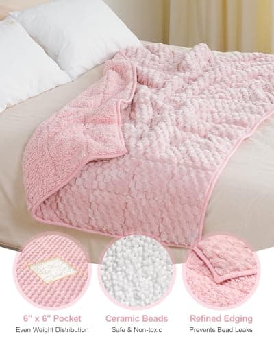 Super Soft Luxury Fleece Sherpa Weighted Blanket for Teens, 7lbs Small Weighted Lap Blanket for Adult, Turtle Shell Cozy Warm Throw for Winter, Compact Heavy Blanket for Sleep & Travel, Pink, 41"x60" 5