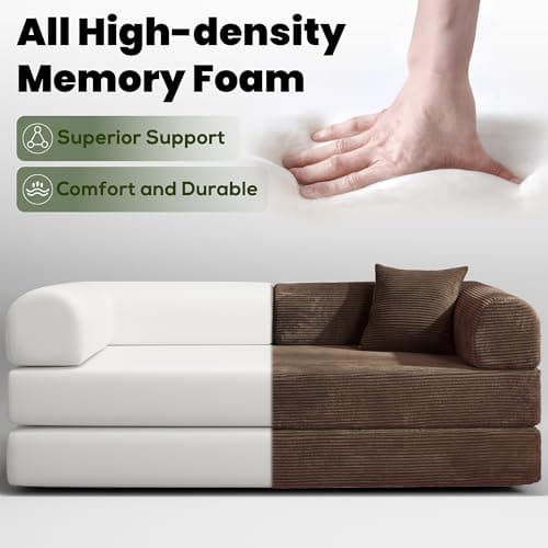 Olimix Convertible Sleeper Sofa Bed, 78" Corduroy Foldable Boneless Modular Couch, Memory Foam Compressed Sofa in A Box W/Plush Fabric Comfy Floor Lounge Couch for Living Room Apartment Bedroom, Brown 6