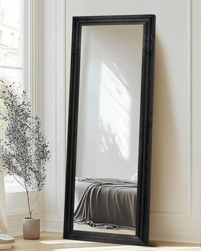 ABSWHLM Full Length Mirror 65"x22" with Stand Solid Wood Frame Floor Large Mirror for Living Room, Bedroom Hanging Standing or Leaning Wall-Mounted, New Black 5