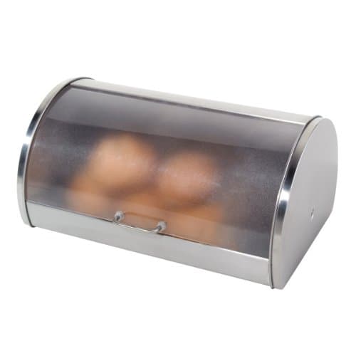 Oggi Stainless Steel Roll Top Bread Box for Kitchen Countertop with Frosted Plexilass Lid - Fits Multiple Loaves of Bread and Other Freshly Baked Goods Including Cookies, Bagels, Muffins