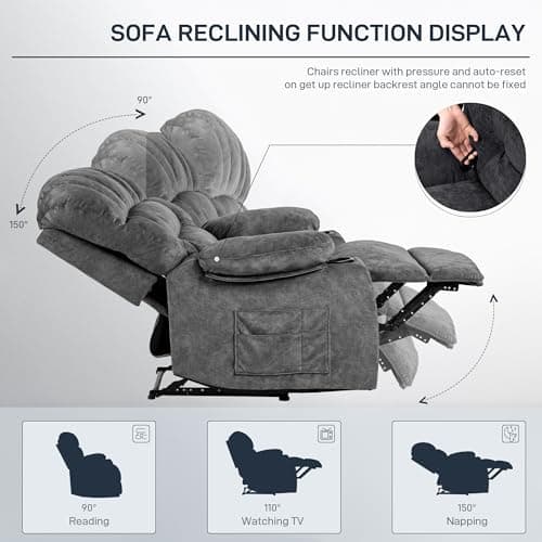 YI DANICA Recliner Chair Modern Ergonomic Lounge Single Sofa Seat Living Room Gravity Recliners Foam Filling 5