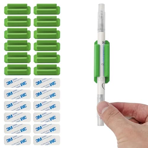 SIWOTED 12Pcs Silicone Pen Holder for Desk, Adhesive Pencil Holder with 12 Extra 3M Pads, Office Desk Organizers and Accessories Marker Holder for Classroom Student Kids Teacher School Supplies Green