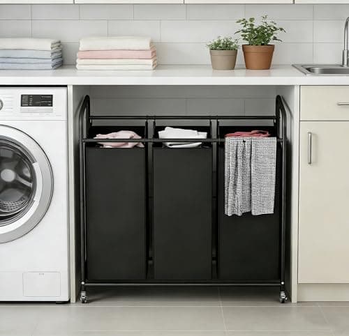 LINZINAR 3-Bag Laundry Basket, Black Laundry Hamper, 35.6 Gal(135 L) Laundry Sorter Cart Laundry Room Organization with Heavy Duty Rolling Lockable Wheels and Removable Bags 5