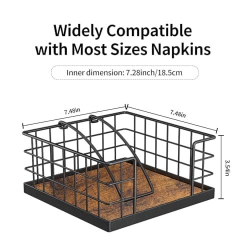 Honiter Napkin Holder for Table, Farmhouse Napkins Holder with Weighted Arm, Wood Napkin Holders for Kitchen, Flat Napkin Dispenser for Countertop, Dining Room, Rustic Brown 5