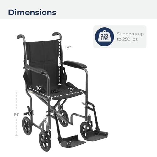 Drive Medical TR39E-SV Lightweight Folding Transport Wheelchair with Swing-Away Footrest, Silver 5