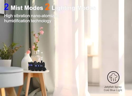 Train Shape Essential Oil Diffuser Humidifier, 2 Lighting Modes, Remote Control, Train Design Home Fragrance Diffuser, 300ml, for Bedroom Office Desktop (US Plug) 7