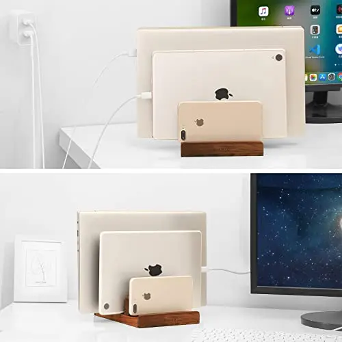 Booinxaa Vertical Laptop Stand Laptop Holder - Adjustable Dock, Dual Laptop Vertical Stand,Compatible with All MacBook Pro Air iPad Surfaces, Upright Holder for Desk,Handmade,Walnut Wood 7