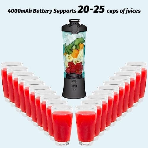 20 Oz Portable Blender USB Rechargeable, Supkitdin Waterproof Personal Blender for Shakes and Smoothies, with 6 Ultra-sharp Blades for Travel, Office & Sports (Black) 5