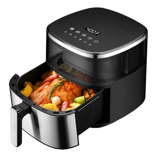 ASZ Digital Air Fryer 6qt with Window Up - 6 QT Big Airfryer 6-in-1 Presets Preheat Airfry Reheat Bake Roist Broil 400°F Airfrier 85% Oil Less,Nonstick Dishwasher-Safe Parts, Automatic Shutoff