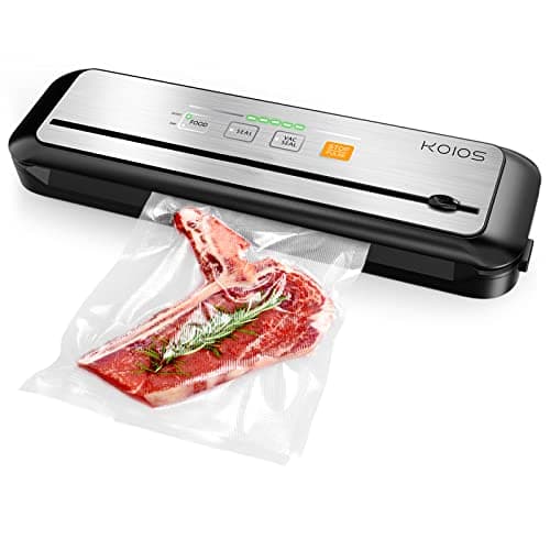 KOIOS Vacuum Sealer Machine, 90Kpa Automatic Food Sealer with Cutter, 8-in-1 Food Vacuum Machine, Pulse Function, Dry&Moist Modes, Compact Design, LED Indicator Lights, 10pcs bags included, Silver
