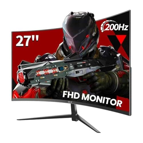 ZZA 27 Inch Curved Gaming Monitor 200Hz|180Hz|144HZ 1ms FHD 1080P Computer Screen FreeSync|130% sRGB|HDR|Low Blue Light|HDMI DP Ports|VESA Mount|Metal Stand