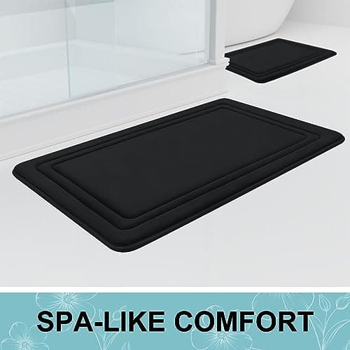 Grandaily Memory Foam Bath Mat Rug 24x16, Ultra Soft, Non-Slip and Absorbent Bathroom Rugs, Machine Wash Dry, Comfortable Bath Carpet for Bathroom Floor, Tub and Shower, Black 7